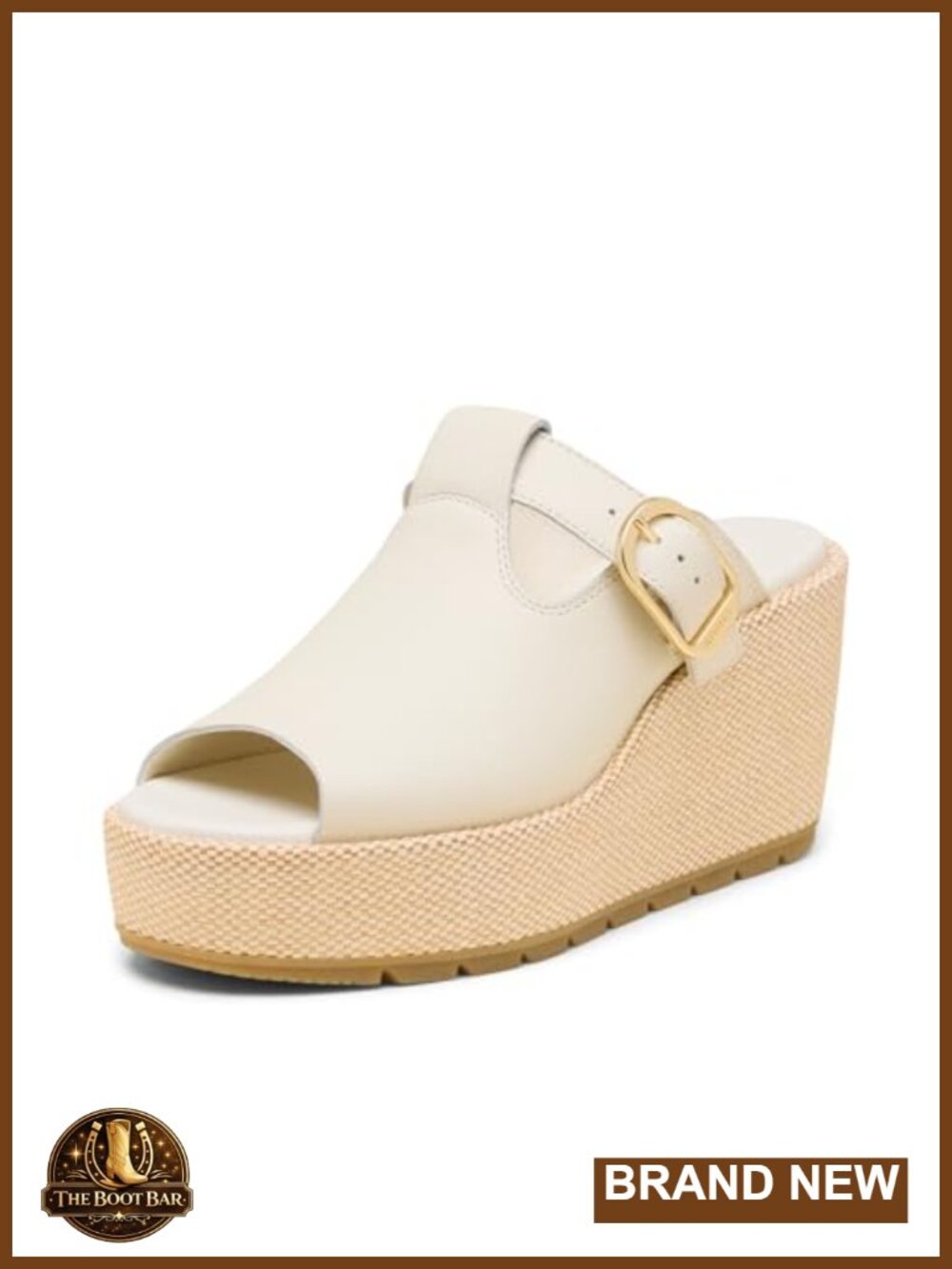 Full Grain Leather Wedge Slide Sandals with Metal Buckle